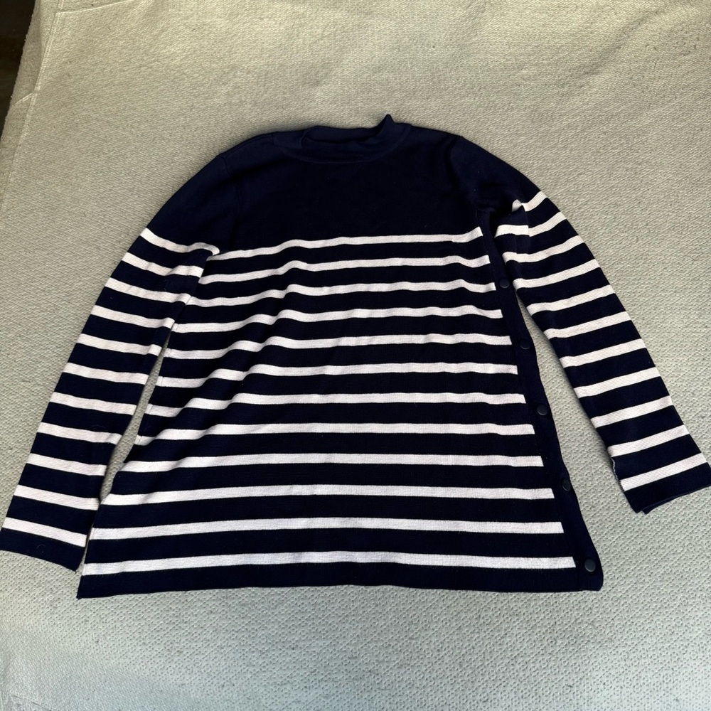 Zara Knit Mock Neck Striped Navy Blue & White Heavyweight Knit Sweater Size M